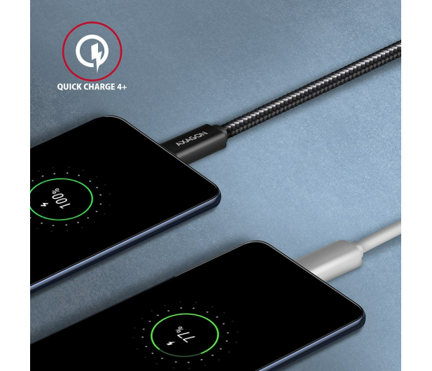 AXAGON BUCM32-CM20AB Kabel USB-C - USB-C 3.2 Gen 2, 2m, PD 100W, 5A, 4K HD, ALU, oplot, czarny - 1353478 - zdjęcie 6